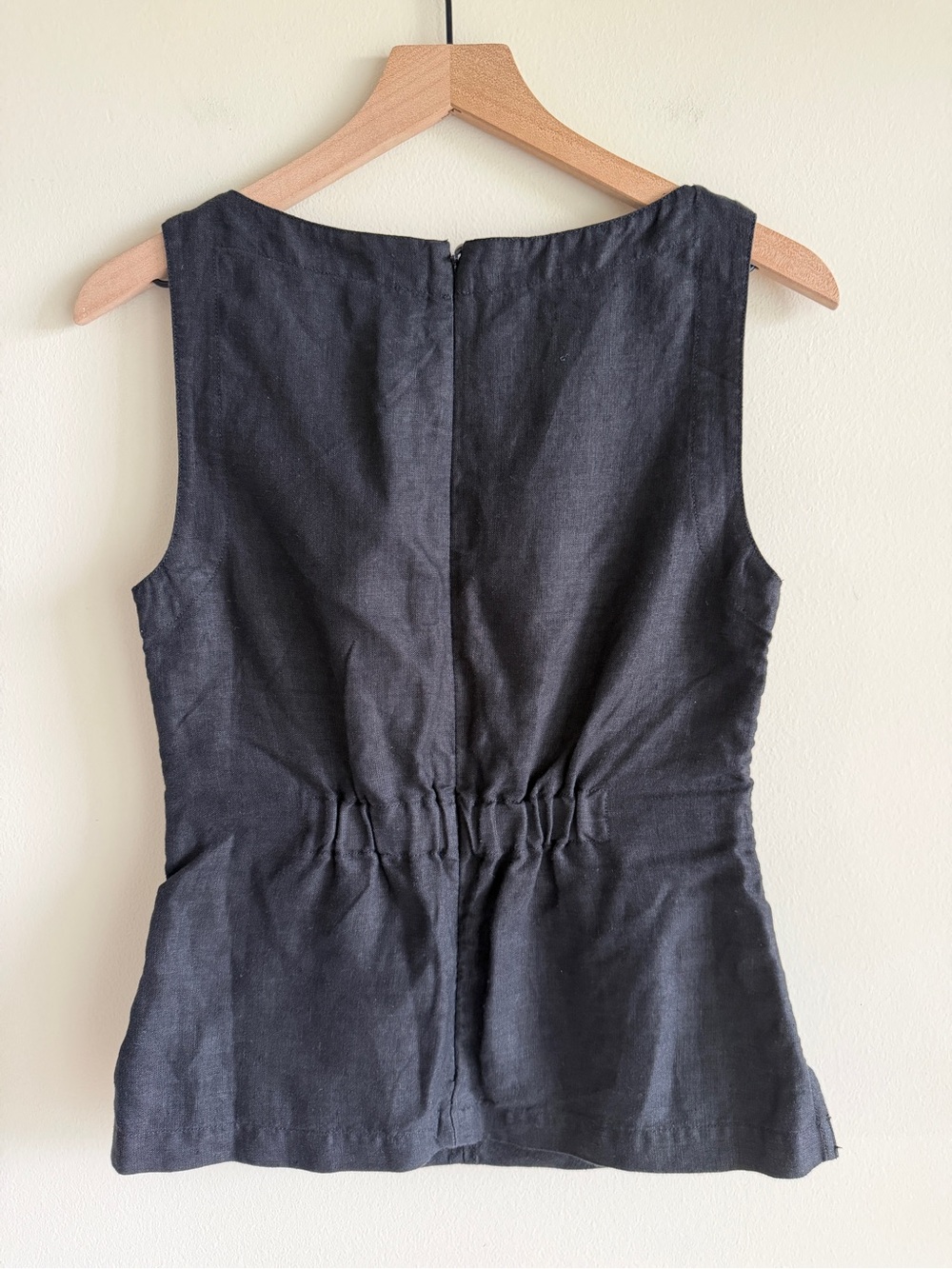 Madewell Cinched Boatneck Sleeveless Linen Top Jet Black Size 2 NWT $98 - Picture 4 of 13